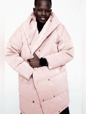 NWT ZARA Soft Pink Hooded Oversized Puffer Coat / Medium